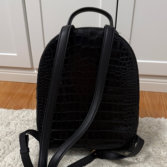 NWOT Tory Burch Black Croc-Embossed Mini Backpack with Gold Details - Picture 4 of 11